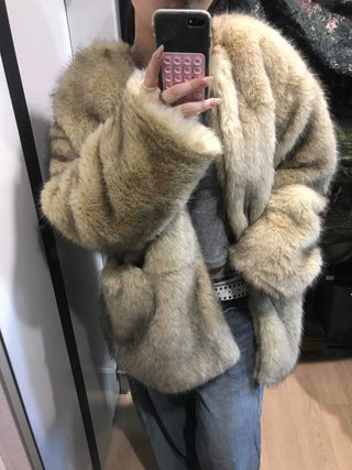 Mink Texture Hooded Fur Coat