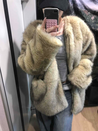 Mink Texture Hooded Fur Coat