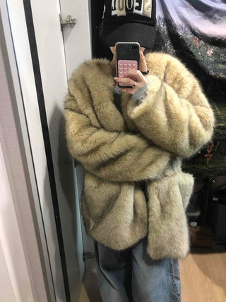 Mink Texture Hooded Fur Coat