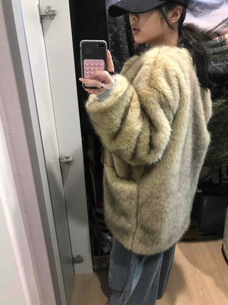 Mink Texture Hooded Fur Coat