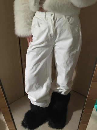 Elastic Waist Straight Fit Loose Cotton Long Pants