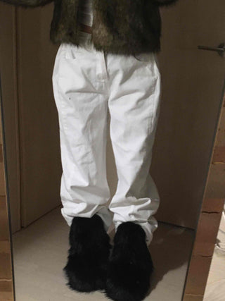 Elastic Waist Straight Fit Loose Cotton Long Pants