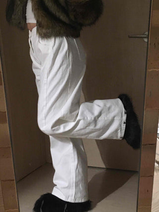 Elastic Waist Straight Fit Loose Cotton Long Pants