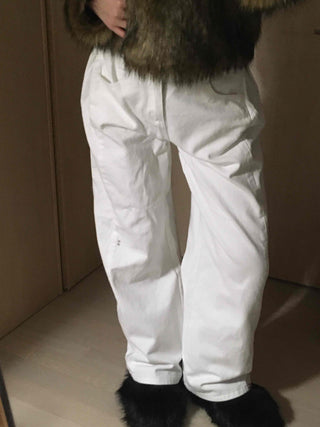 Elastic Waist Straight Fit Loose Cotton Long Pants