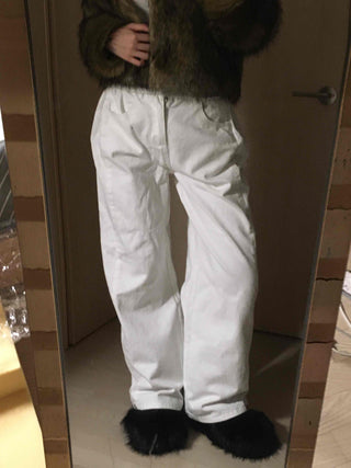 Elastic Waist Straight Fit Loose Cotton Long Pants