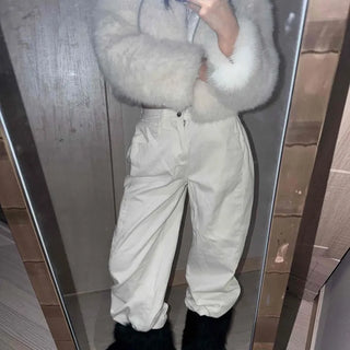 Elastic Waist Straight Fit Loose Cotton Long Pants