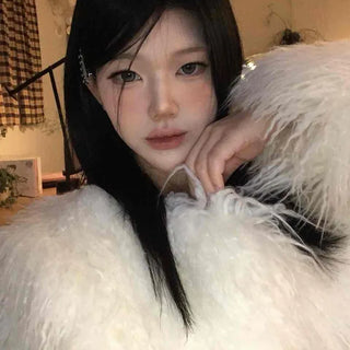 Fluffy Feather Kaftan Open Long Jacket