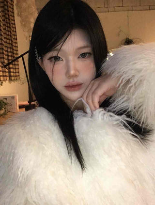 Fluffy Feather Kaftan Open Long Jacket