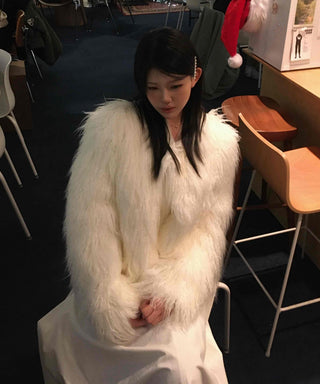 Fluffy Feather Kaftan Open Long Jacket