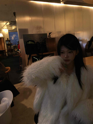 Fluffy Feather Kaftan Open Long Jacket