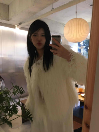 Fluffy Feather Kaftan Open Long Jacket