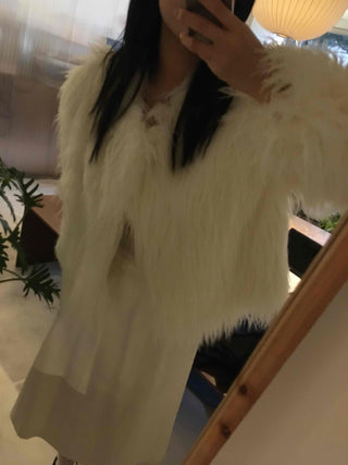 Fluffy Feather Kaftan Open Long Jacket