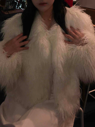 Fluffy Feather Kaftan Open Long Jacket