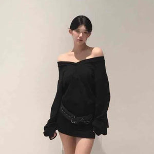 Chain Belt Off-Shoulder Oversized Sweat Dress