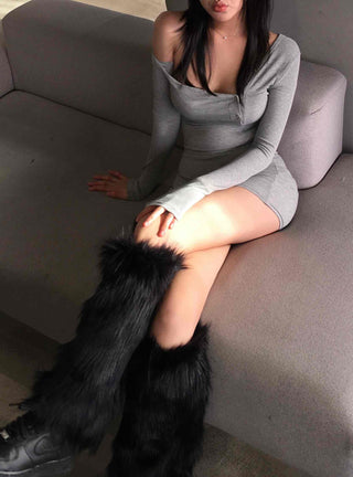 Sensual Bodyline Button Slim Fit Ribbed Dress