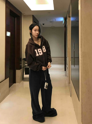 Lettering Vintage Campus Oversized Zip-Up Hoodie