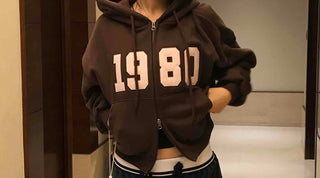 Lettering Vintage Campus Oversized Zip-Up Hoodie