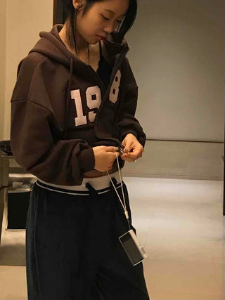 Lettering Vintage Campus Oversized Zip-Up Hoodie