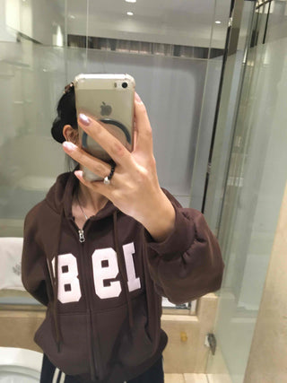 Lettering Vintage Campus Oversized Zip-Up Hoodie