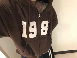 Lettering Vintage Campus Oversized Zip-Up Hoodie