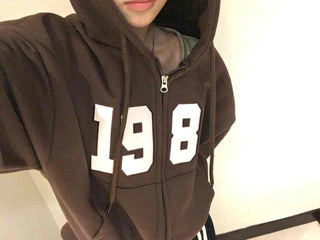 Lettering Vintage Campus Oversized Zip-Up Hoodie