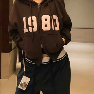 Lettering Vintage Campus Oversized Zip-Up Hoodie