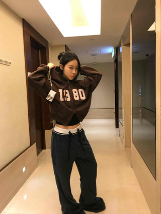 Lettering Vintage Campus Oversized Zip-Up Hoodie