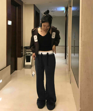 Vintage Velvet Flare High-Waisted Long Pants