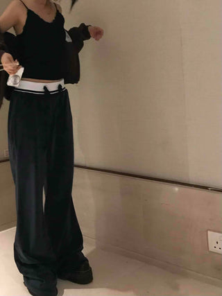 Vintage Velvet Flare High-Waisted Long Pants