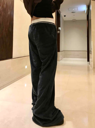 Vintage Velvet Flare High-Waisted Long Pants