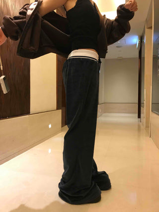 Vintage Velvet Flare High-Waisted Long Pants