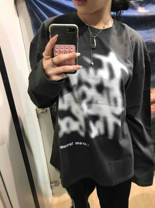 Graffiti Print Oversized Long Sleeve T-shirt