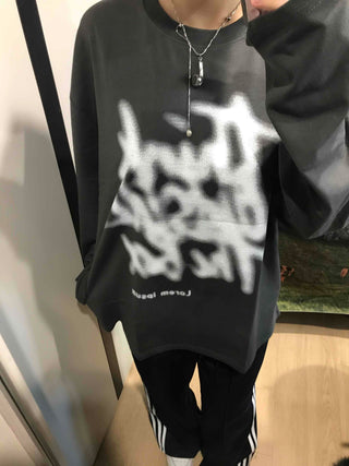 Graffiti Print Oversized Long Sleeve T-shirt