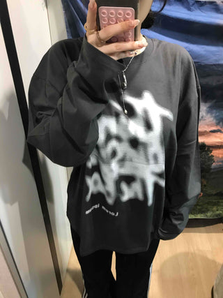 Graffiti Print Oversized Long Sleeve T-shirt