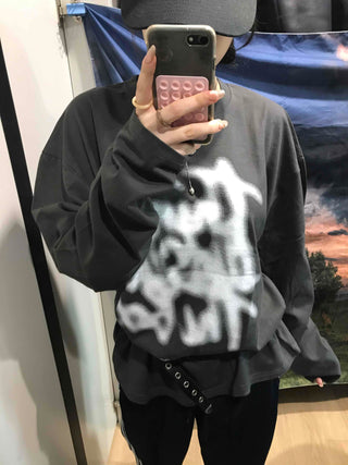 Graffiti Print Oversized Long Sleeve T-shirt