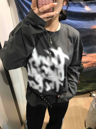 Graffiti Print Oversized Long Sleeve T-shirt