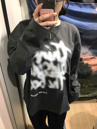 Graffiti Print Oversized Long Sleeve T-shirt