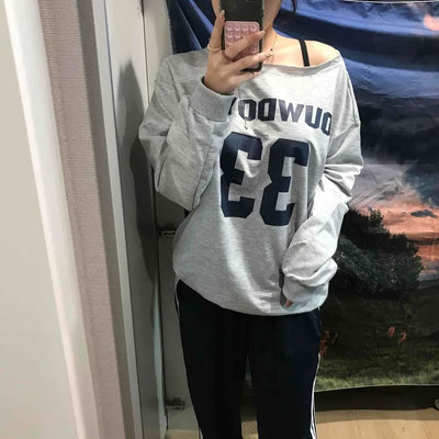 Numbering Round Neck Loose Fit Long Sleeve Tee