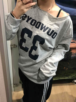Numbering Round Neck Loose Fit Long Sleeve Tee