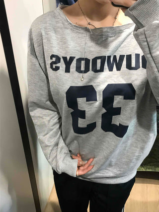 Numbering Round Neck Loose Fit Long Sleeve Tee