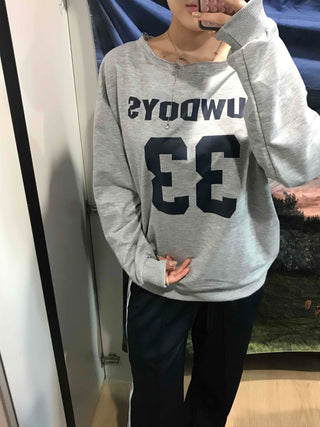 Numbering Round Neck Loose Fit Long Sleeve Tee