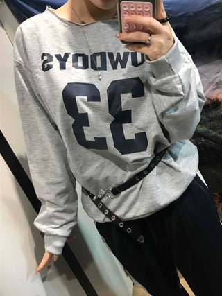 Numbering Round Neck Loose Fit Long Sleeve Tee