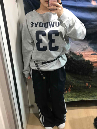 Numbering Round Neck Loose Fit Long Sleeve Tee