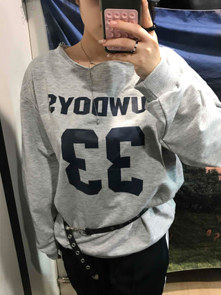 Numbering Round Neck Loose Fit Long Sleeve Tee