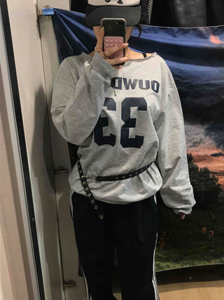 Numbering Round Neck Loose Fit Long Sleeve Tee