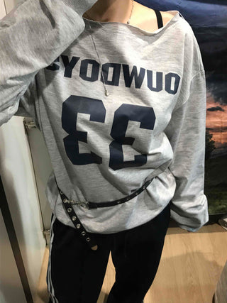 Numbering Round Neck Loose Fit Long Sleeve Tee