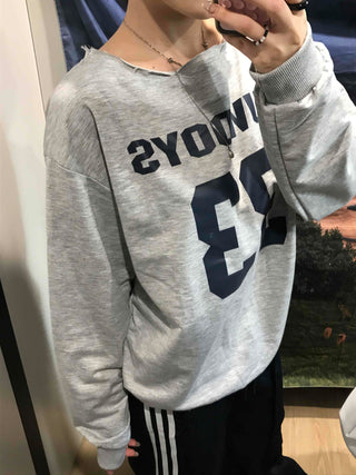 Numbering Round Neck Loose Fit Long Sleeve Tee