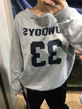 Numbering Round Neck Loose Fit Long Sleeve Tee