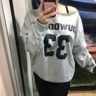 Numbering Round Neck Loose Fit Long Sleeve Tee