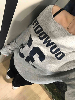 Numbering Round Neck Loose Fit Long Sleeve Tee
